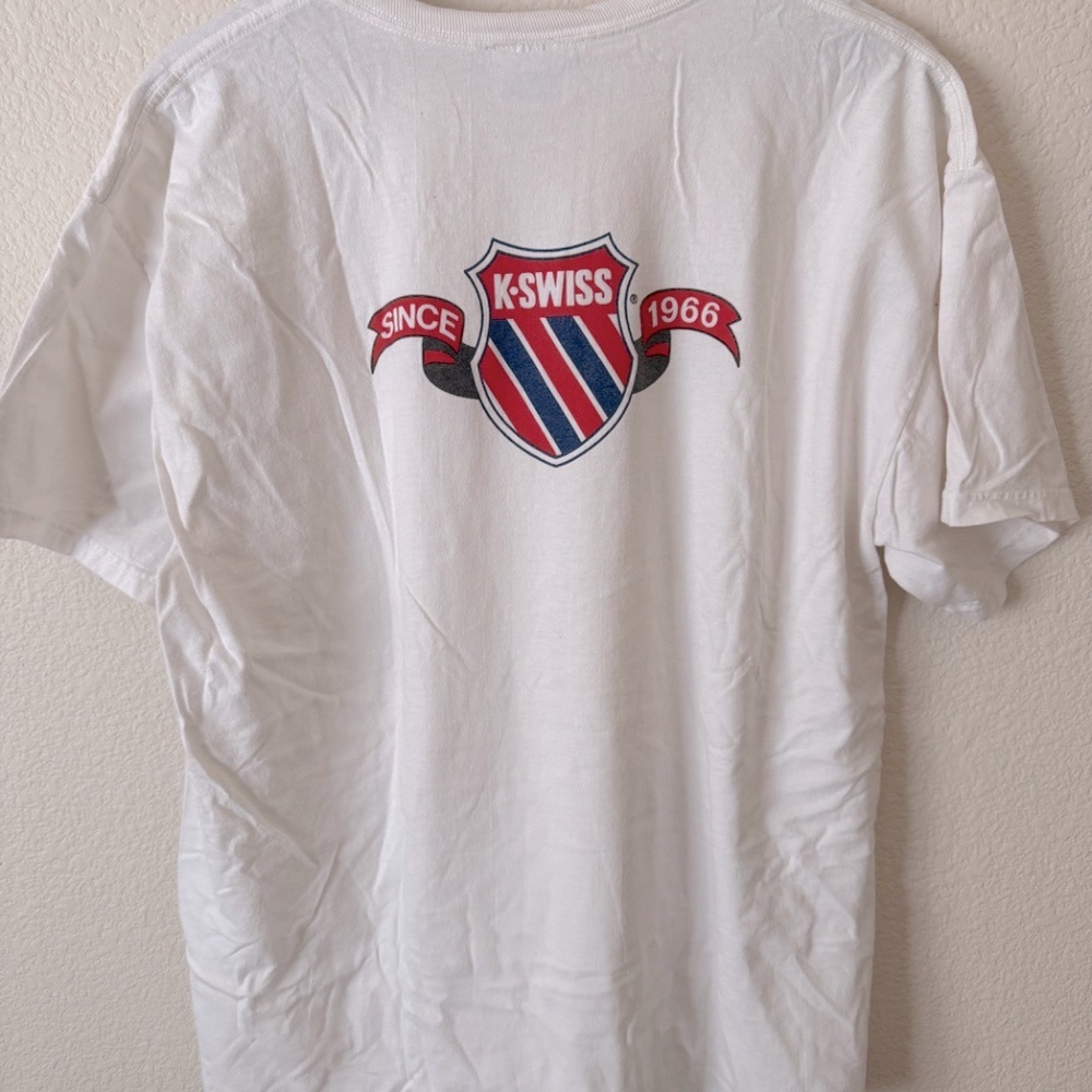 K-Swiss White Men's Vintage Logo Short Sleeve Tee Shirt Size XL